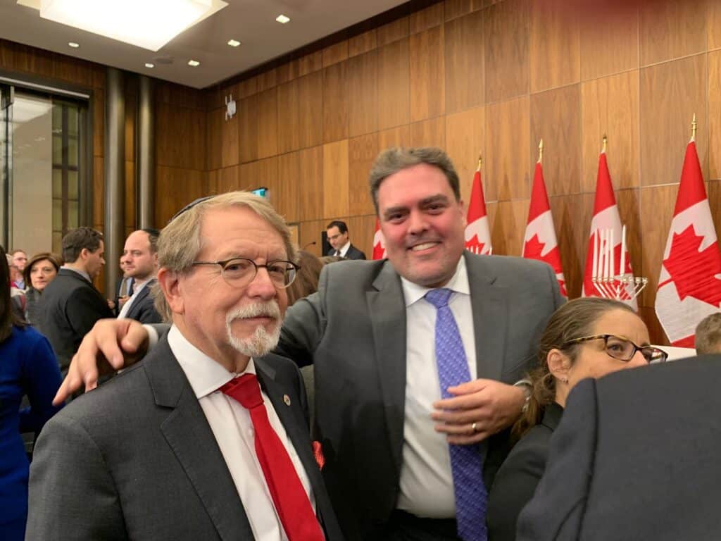 Mayor Steinberg with Cantor Adam Stotland at the Hannukah Party on Parliament Hill in Ottawa