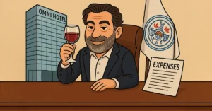 Hampstead Council's Mayor Levi sits at a table with money on it?